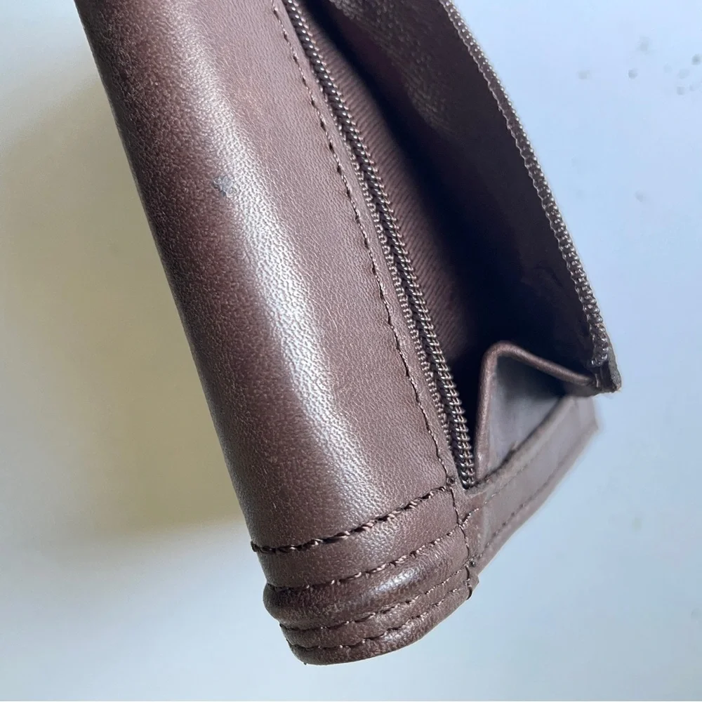 Y2K Vintage FOSSIL Brown Genuine Leather Trifold Wallet Organizer Card Slot Coin - Picture 6 of 9